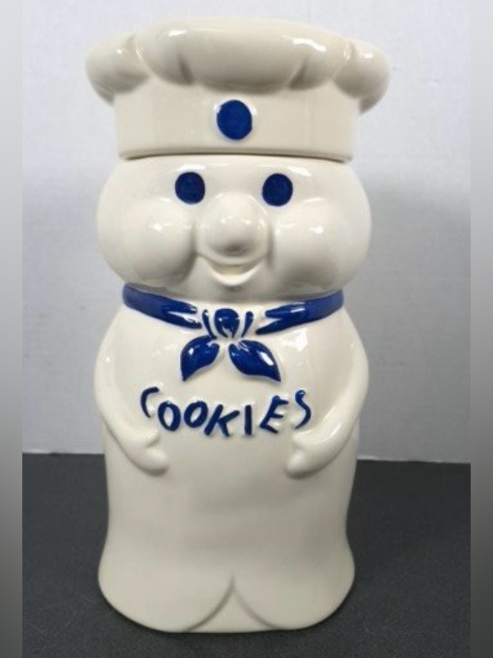 Vintage 1973 Official Pillsbury Dough Boy Ceramic Cookie Jar *slight lid grazing